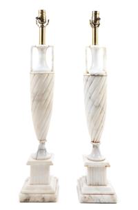 A Pair of Italian Marble Urns Mounted as Lamps