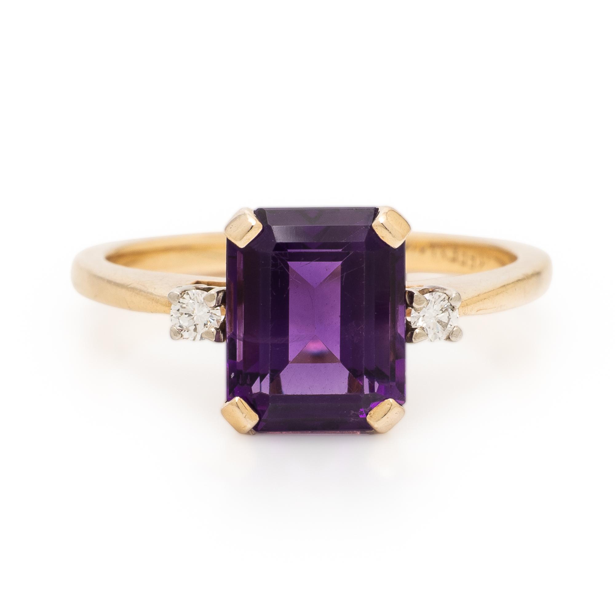 Amethyst, Diamond, and Yellow Gold Ring