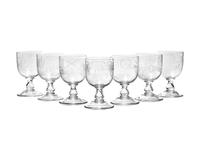 A Set of Seven Blown and Etched Glass Drinking Goblets