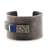 Silver Cuff Bracelet, Accented with Gold, Turquoise, Lapis, and Coral