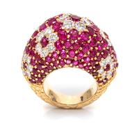 An 18 Karat Yellow Gold, Ruby and Diamond Bombe Ring, 13.60 dwts.