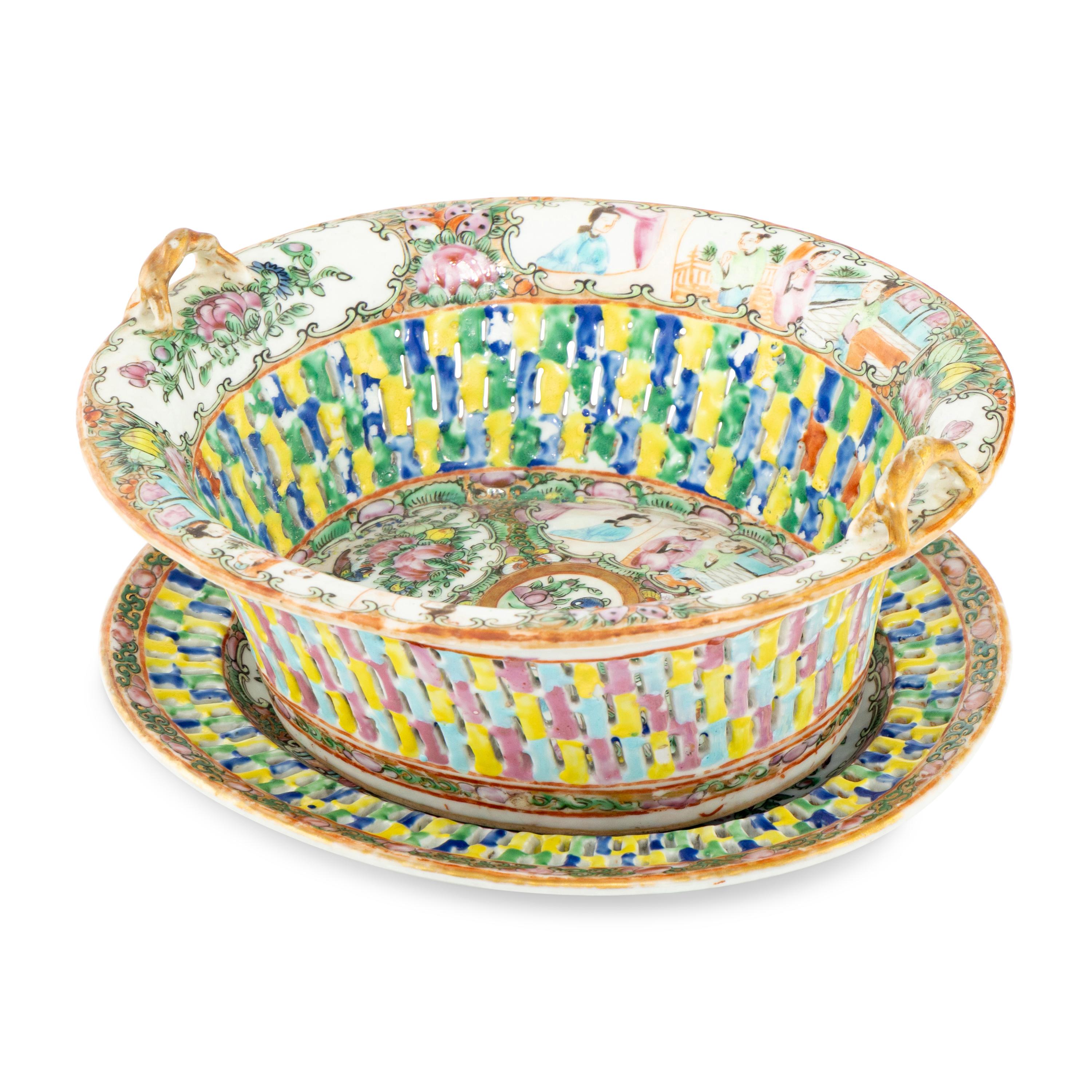 A Chinese Export Chestnut Basket and Underplate
