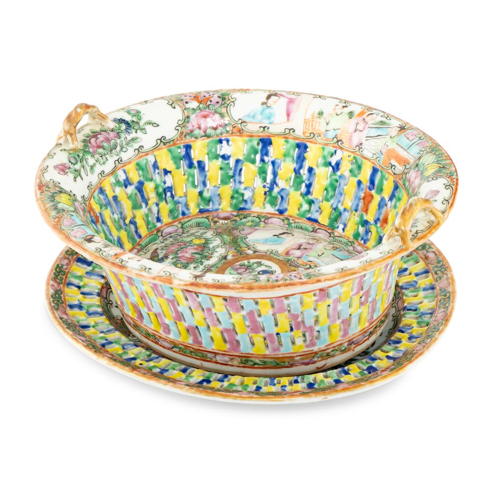 A Chinese Export Chestnut Basket and Underplate