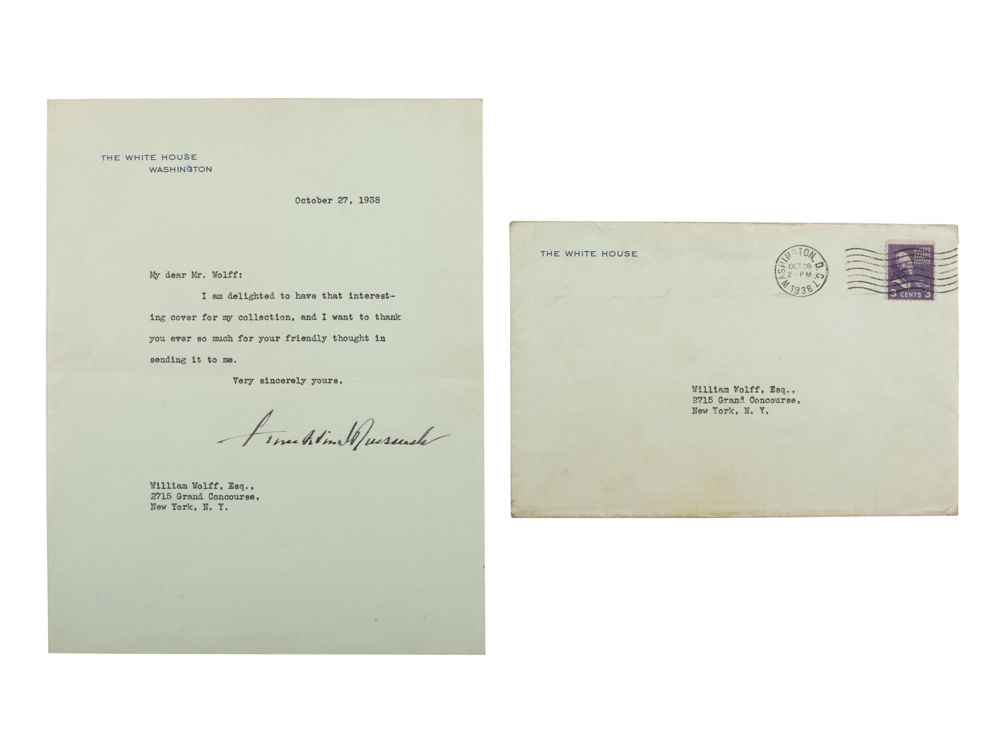 ROOSEVELT, Franklin D. (1882-1945). TLS as President, regarding his stamp collection.