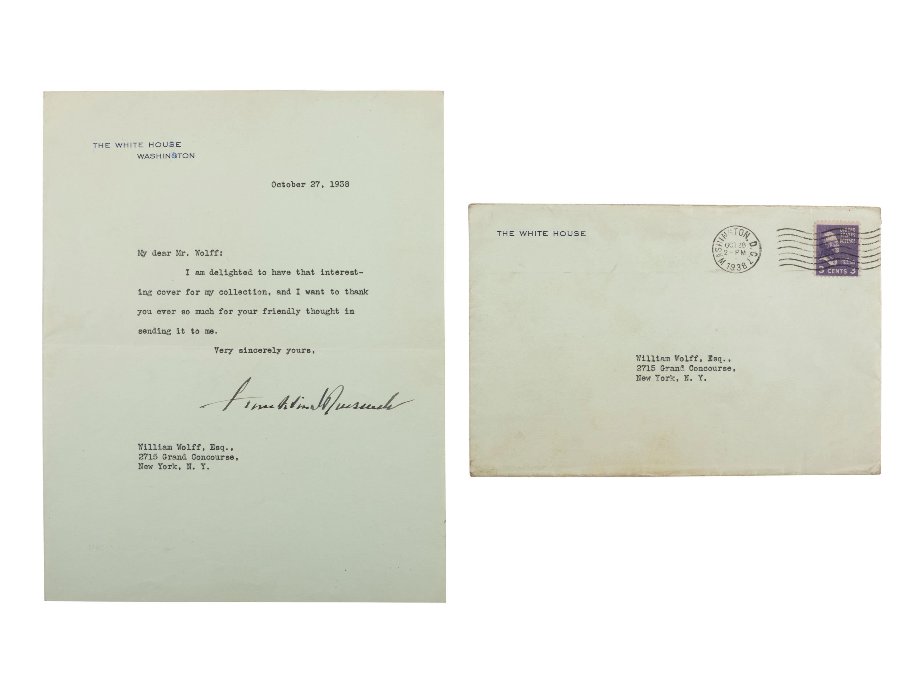 ROOSEVELT, Franklin D. (1882-1945). TLS as President, regarding his stamp collection.