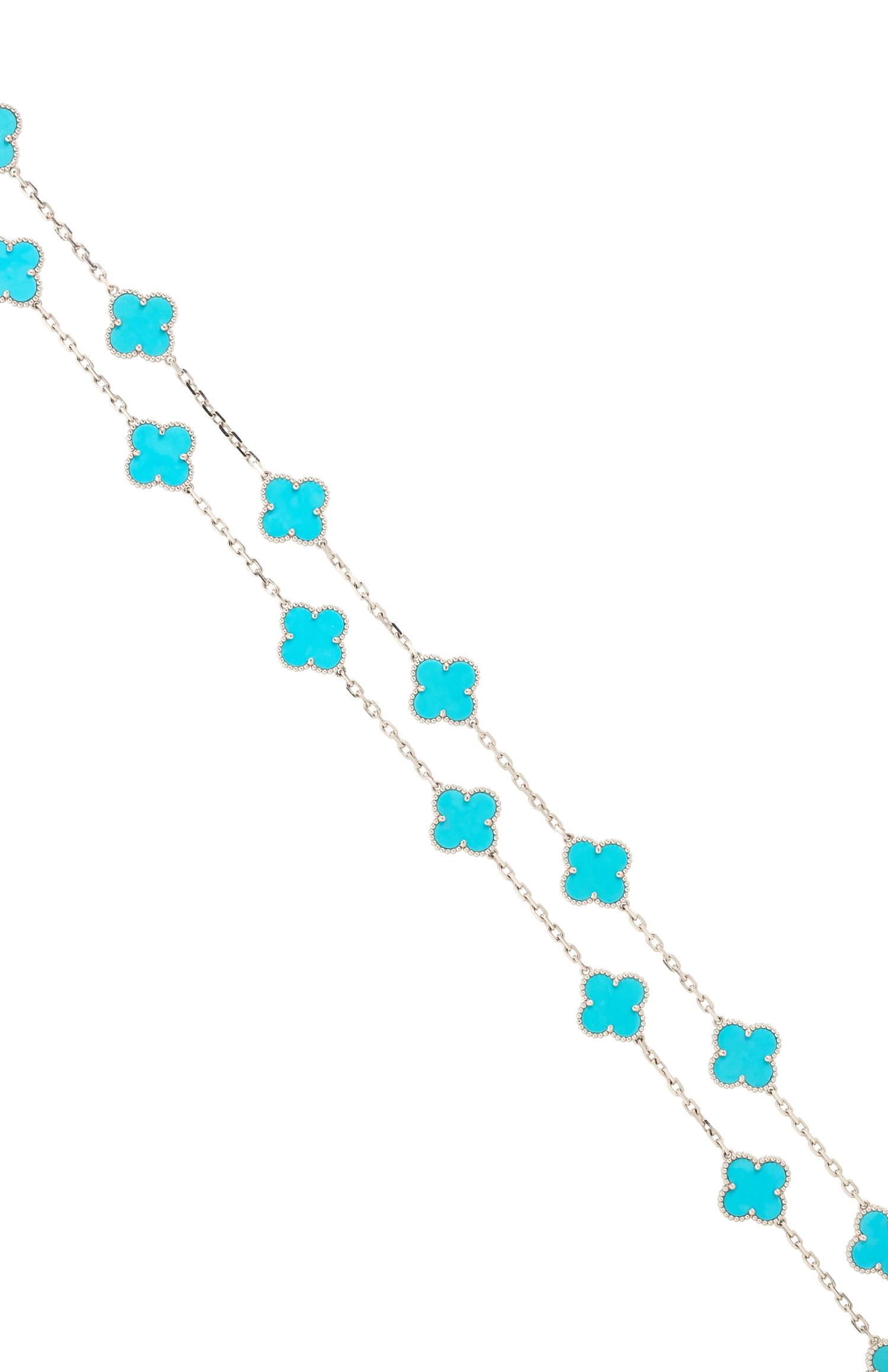 VAN CLEEF & ARPELS, WHITE GOLD AND TURQUOISE 'VINTAGE ALHAMBRA' NECKLACE