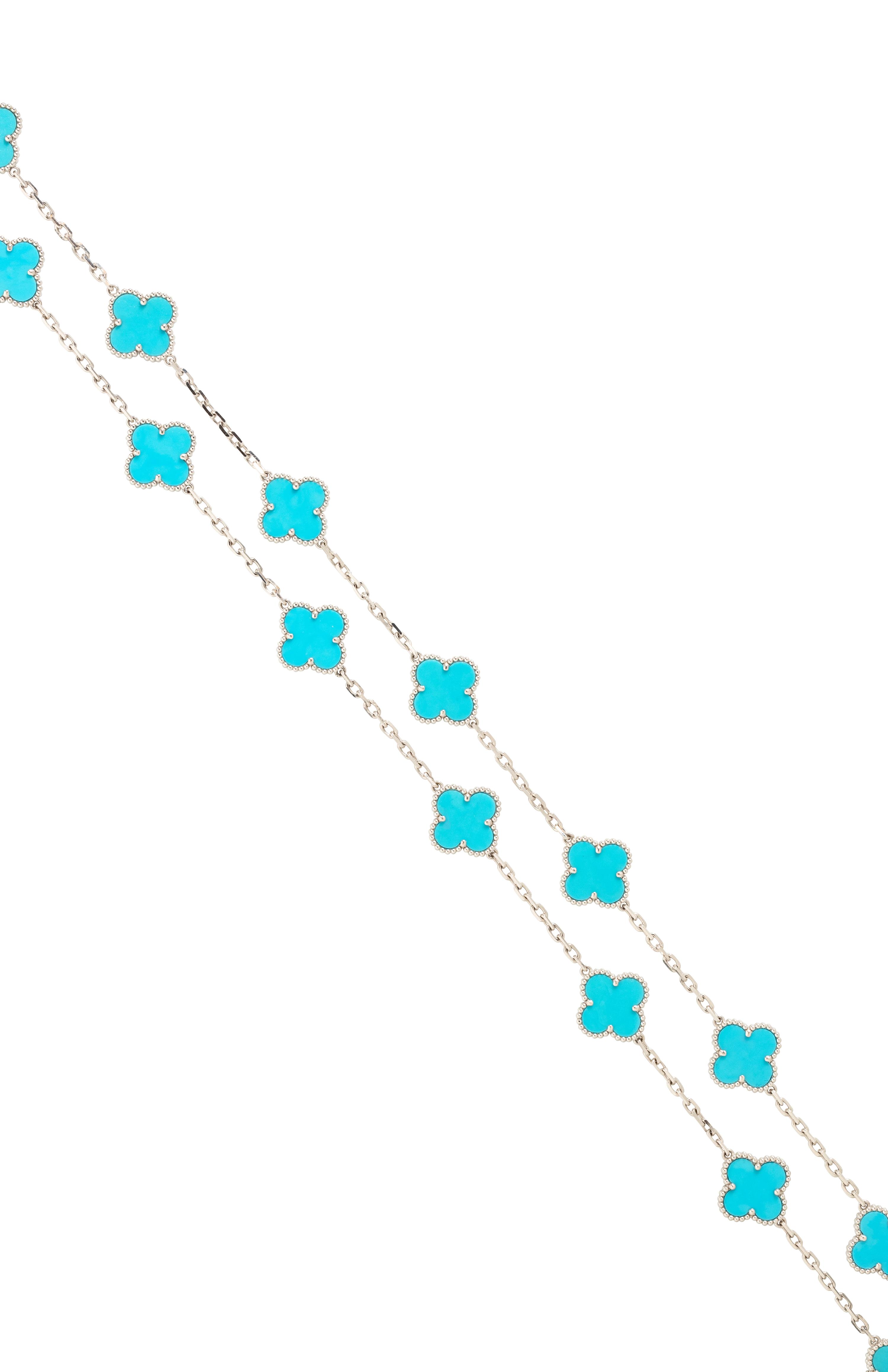 VAN CLEEF & ARPELS, WHITE GOLD AND TURQUOISE 'VINTAGE ALHAMBRA' NECKLACE
