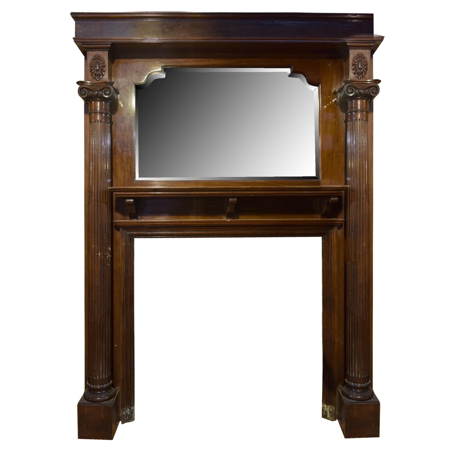A Walnut Full Mantel with Two Fluted Pilsters 65.5" W x 12" D x 86" H — England, Circa 1880