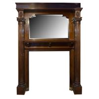 A Walnut Full Mantel with Two Fluted Pilsters 65.5" W x 12" D x 86" H — England, Circa 1880
