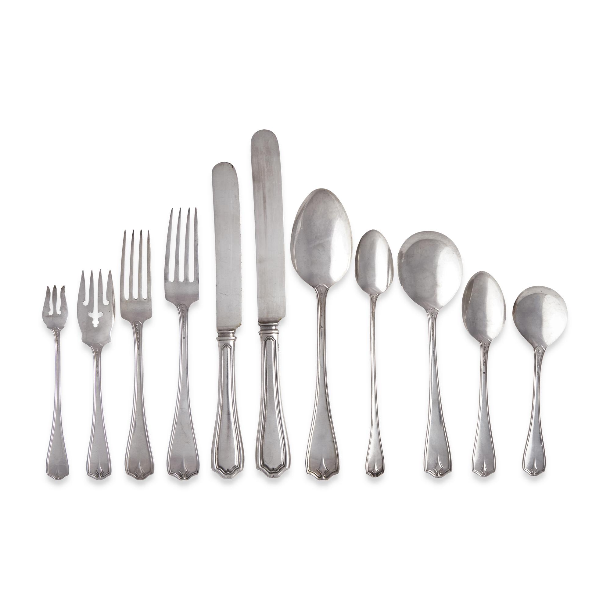 A Cased Sterling Silver Flatware Service in the "Hepplewhite" Pattern