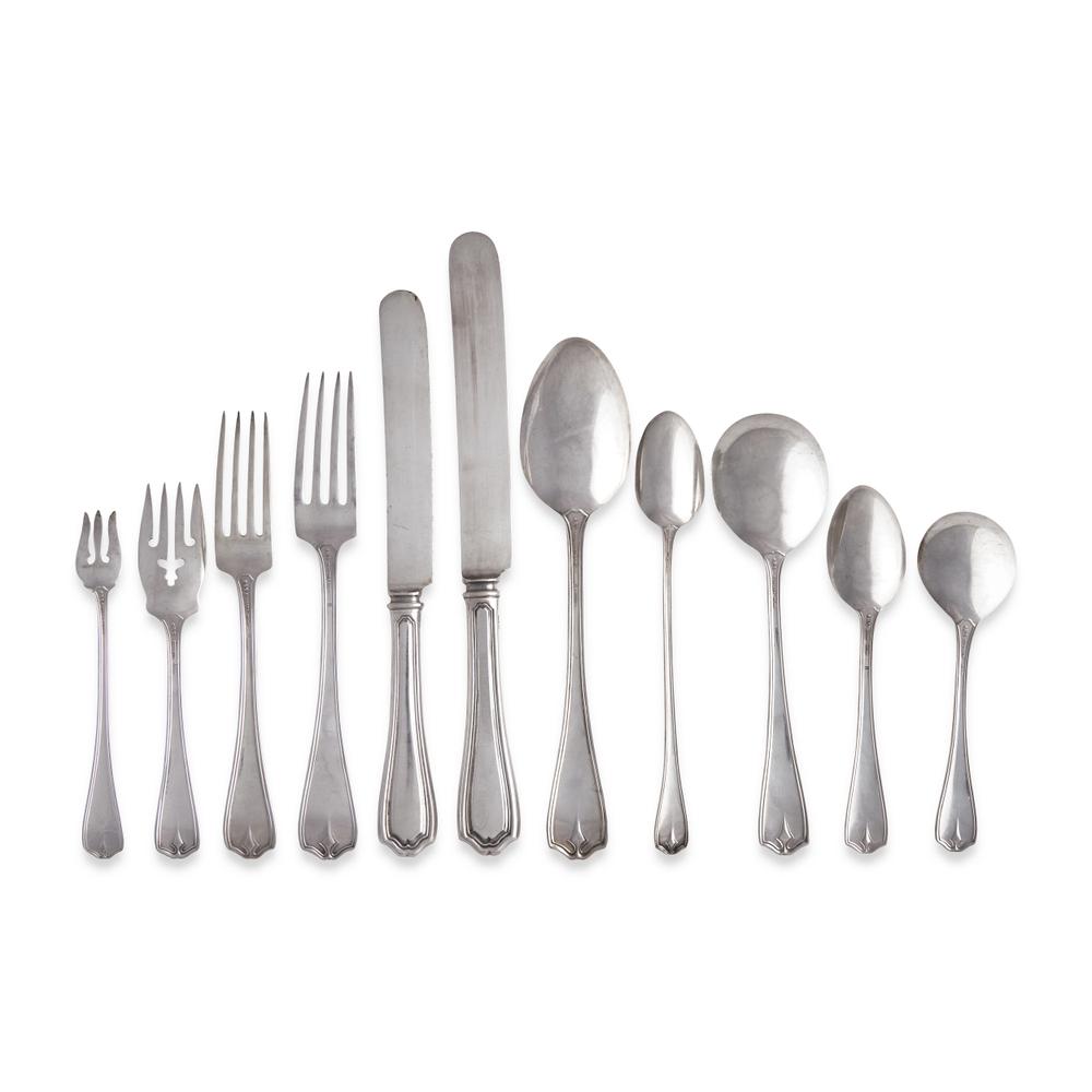 A Cased Sterling Silver Flatware Service in the "Hepplewhite" Pattern