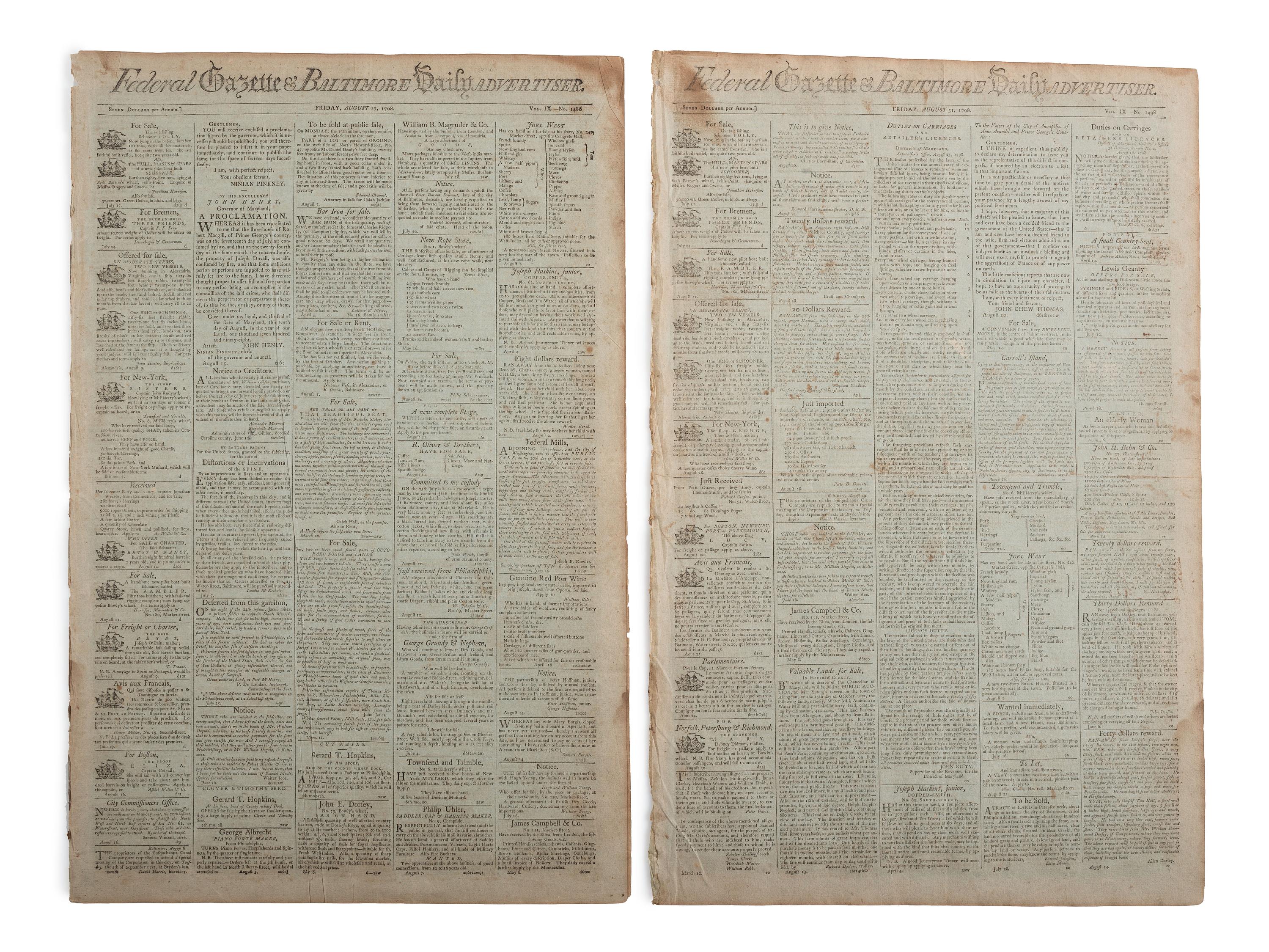 [SLAVERY & ABOLITION]. A group of 12 pre-Civil War newspapers with advertisements for for self-emancipated freedom seekers, comprising: