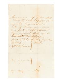 LINCOLN, Sarah Bush (1788-1869). Autograph receipt signed ("X") to John Hall. 18 June 1857.