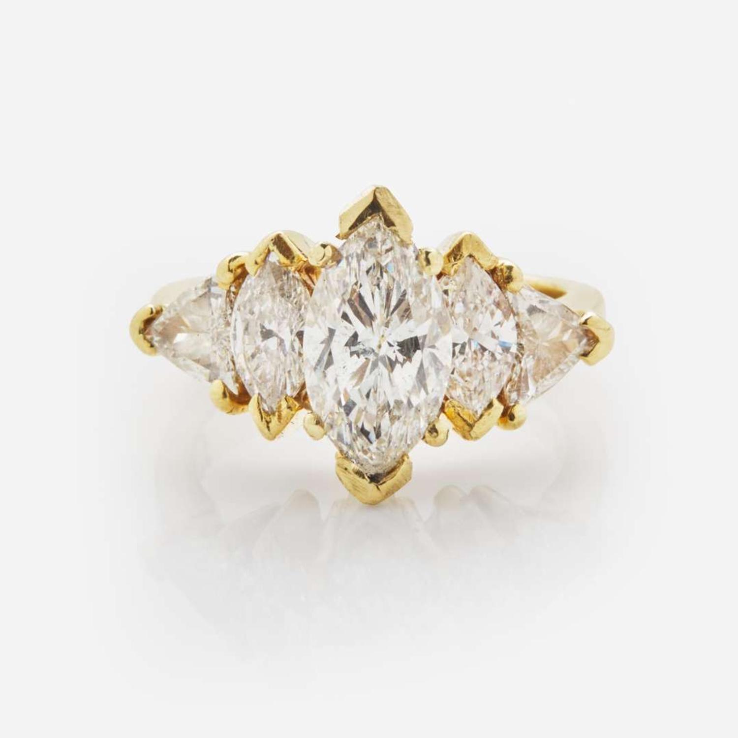 An 18K Yellow Gold and Diamond Ring 1.78 Marquise Cut, GIA Certified