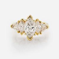 An 18K Yellow Gold and Diamond Ring 1.78 Marquise Cut, GIA Certified