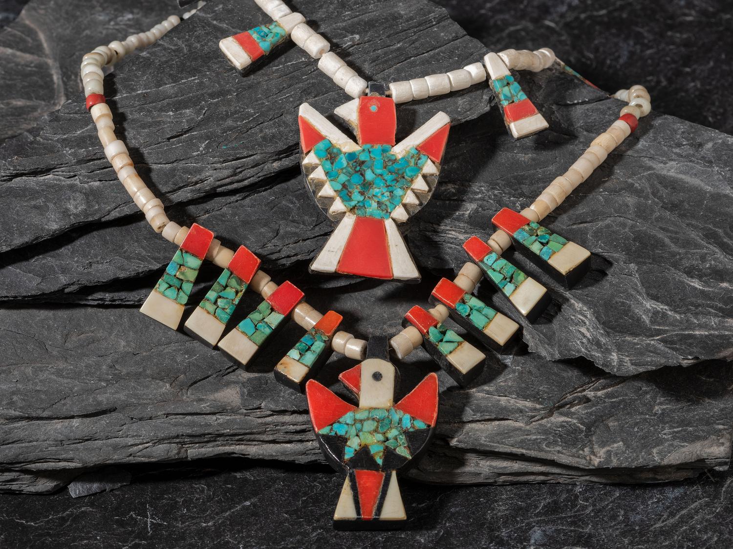 Pair of Kewa Depression Era Thunderbird Necklaces