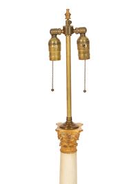 A Pair of Gilt Bronze Mounted White Marble Columnar Table Lamps