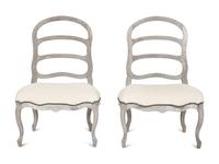 A Pair of Sutherland French Provincial Style Distressed Teak Side Chairs