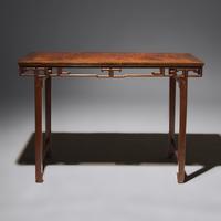 A Chinese Hardwood and Huamu Side Table, Bianzhuo , 20th Century 二十世紀 樺木及硬木拐子龍紋邊桌
