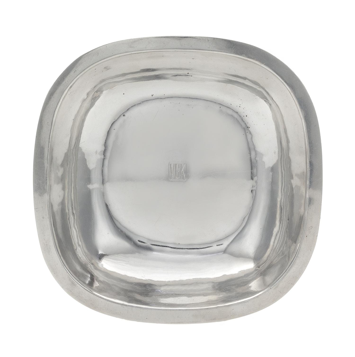 An American Silver Dish, Arthur Stone Associates, Gardner, MA, 1950, of shallow, rounded square form with a flat border, engraved to th