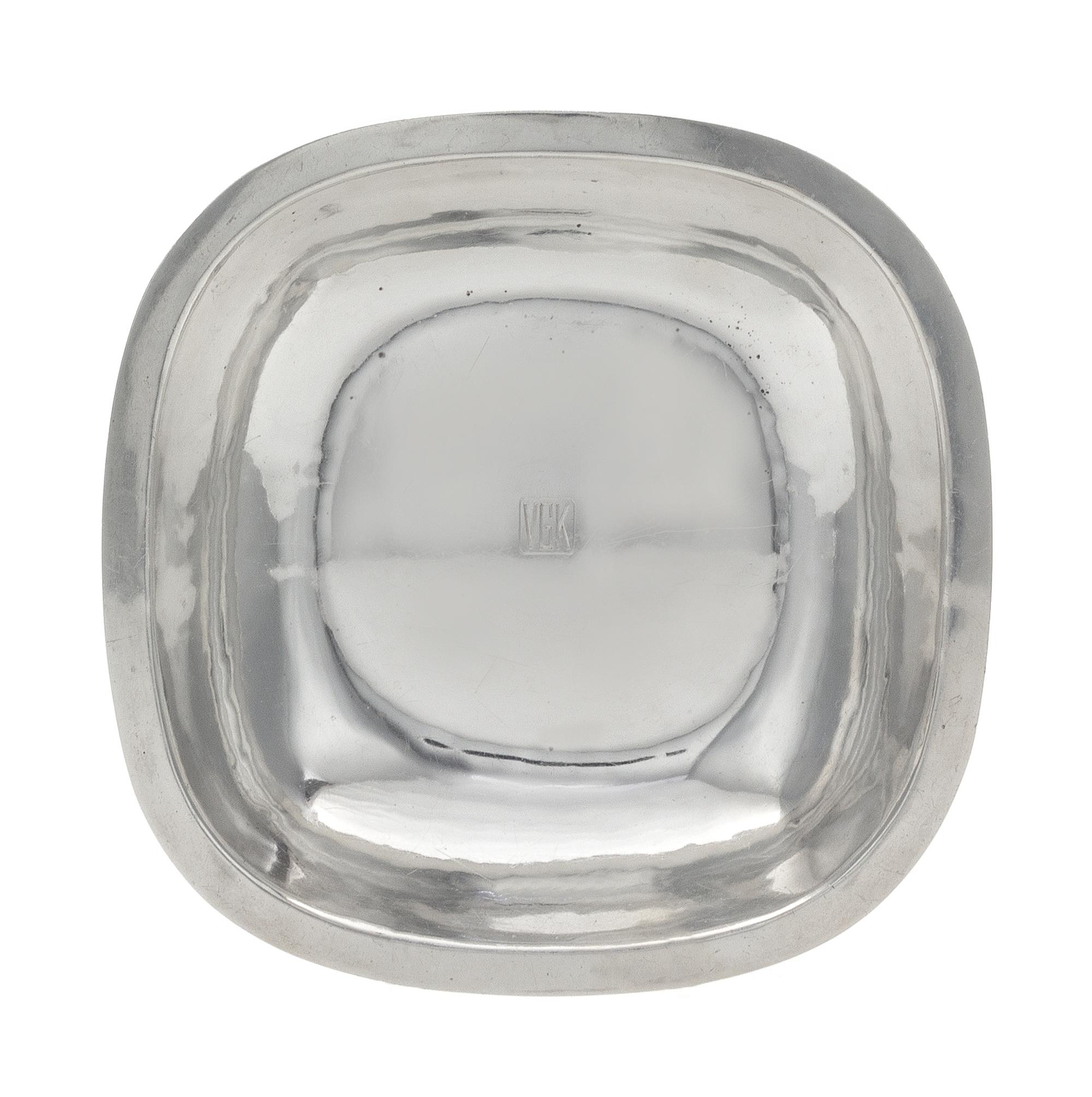 An American Silver Dish, Arthur Stone Associates, Gardner, MA, 1950, of shallow, rounded square form with a flat border, engraved to th