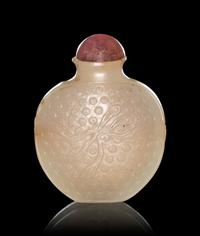 Two Carved Celadon Jade Snuff Bottles