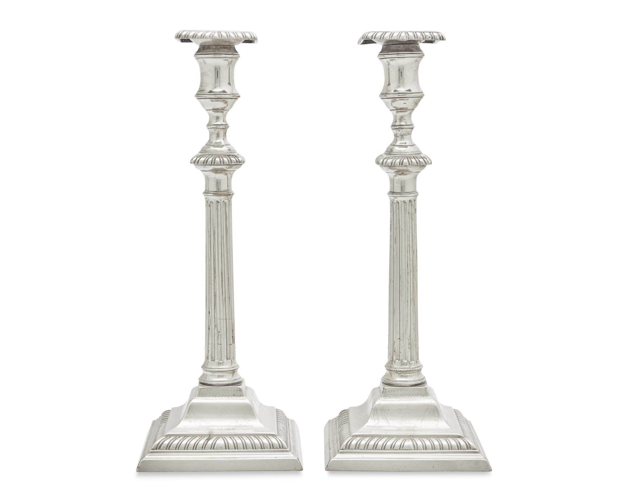 A Pair of George III Paktong Or Metal Alloy Candlesticks