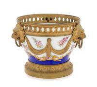 A Sevres Style Gilt Bronze Mounted Porcelain Cache Pot Height 4 x diameter 6 3/4 inches. — LATE 19TH/EARLY 20TH CENTURY