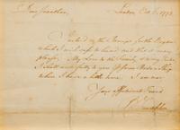 FRANKLIN, Benjamin (1706-1790). Autograph letter signed ("B. Franklin"), to his great-nephew Jonathan Williams, Jr. London, 6 October 1