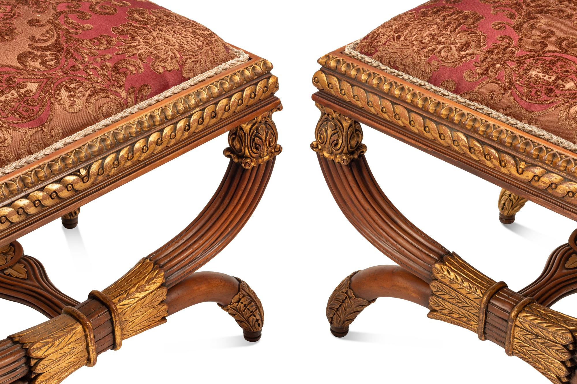 A Pair of Continental Parcel Gilt Walnut Stools