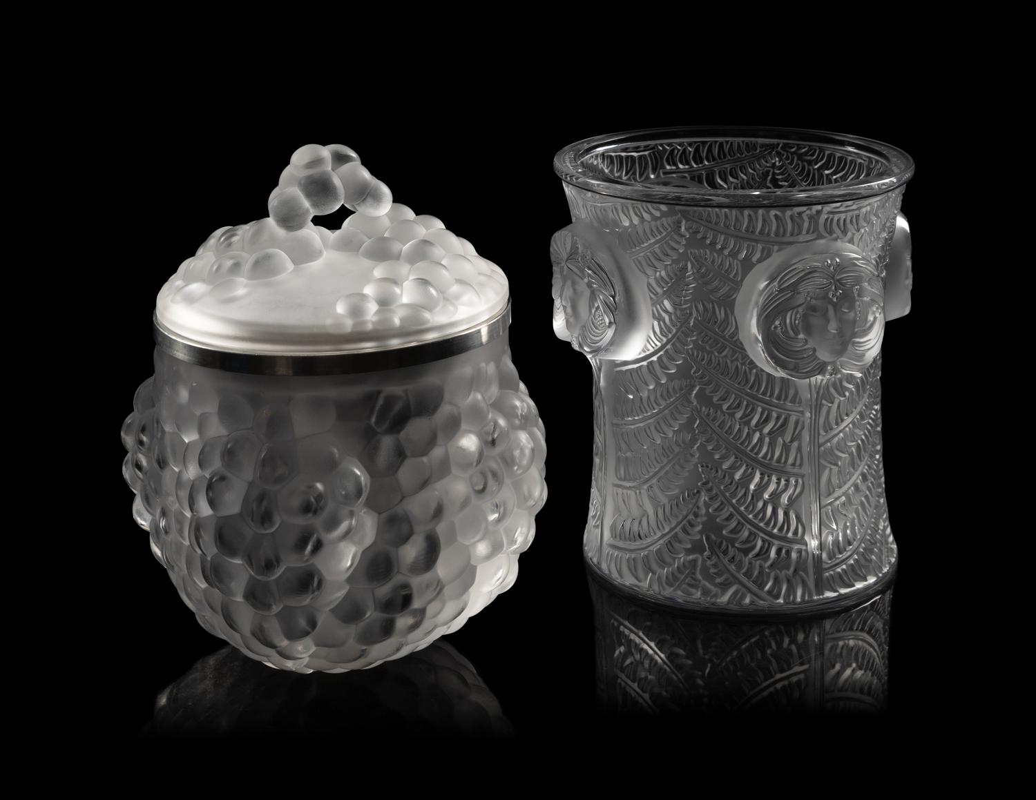 A Lalique Psyche Wine Cooler and a Lalique Antilles Ice Bucket
