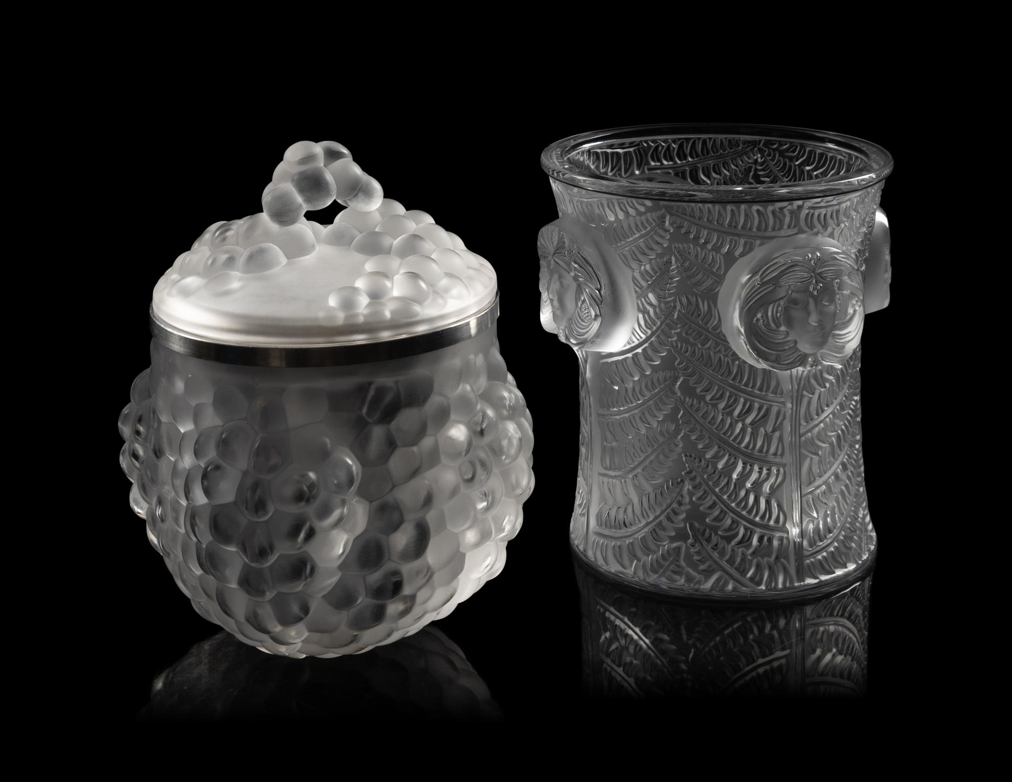 A Lalique Psyche Wine Cooler and a Lalique Antilles Ice Bucket