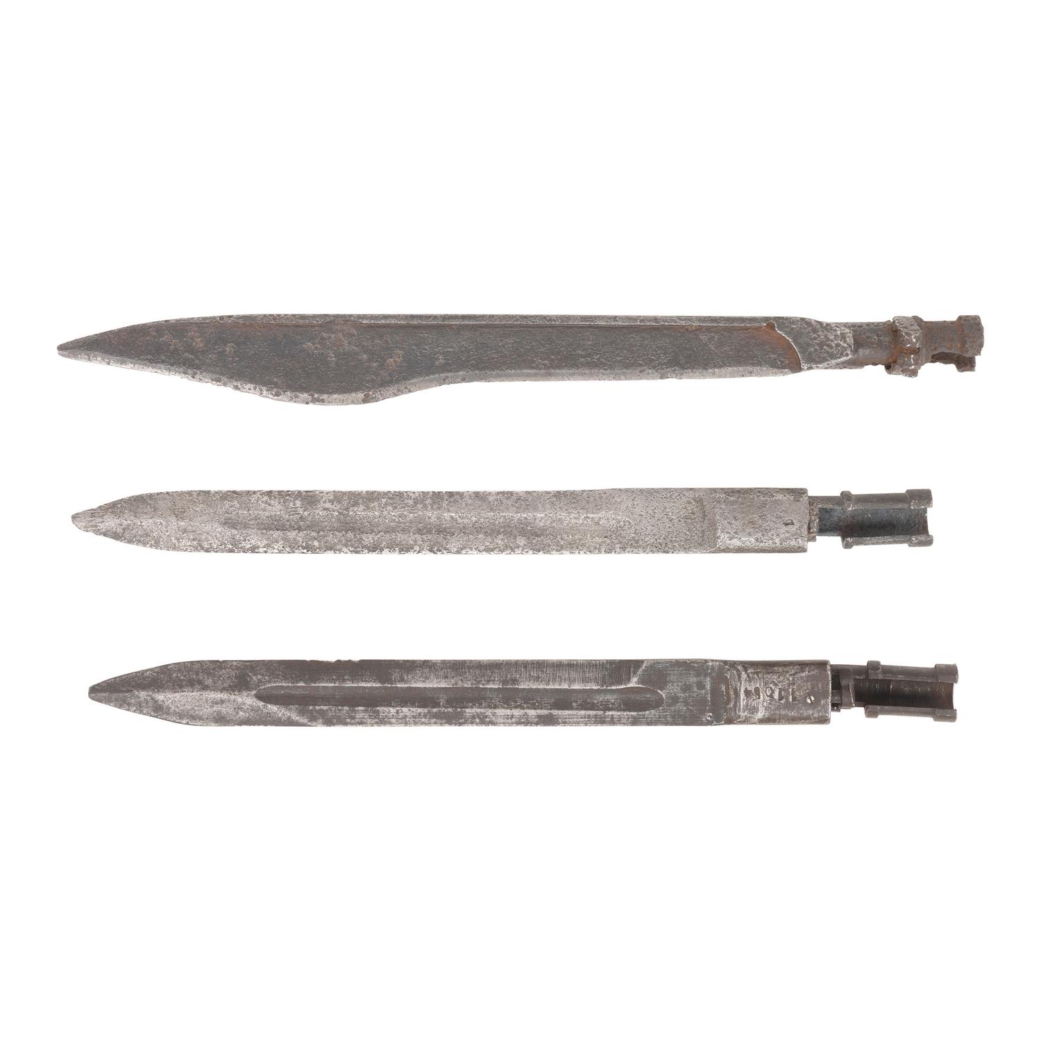 Three Rare WWII Russian Bayonets, 2 Ersatz 91/30 and a "Scythe" Bayonet