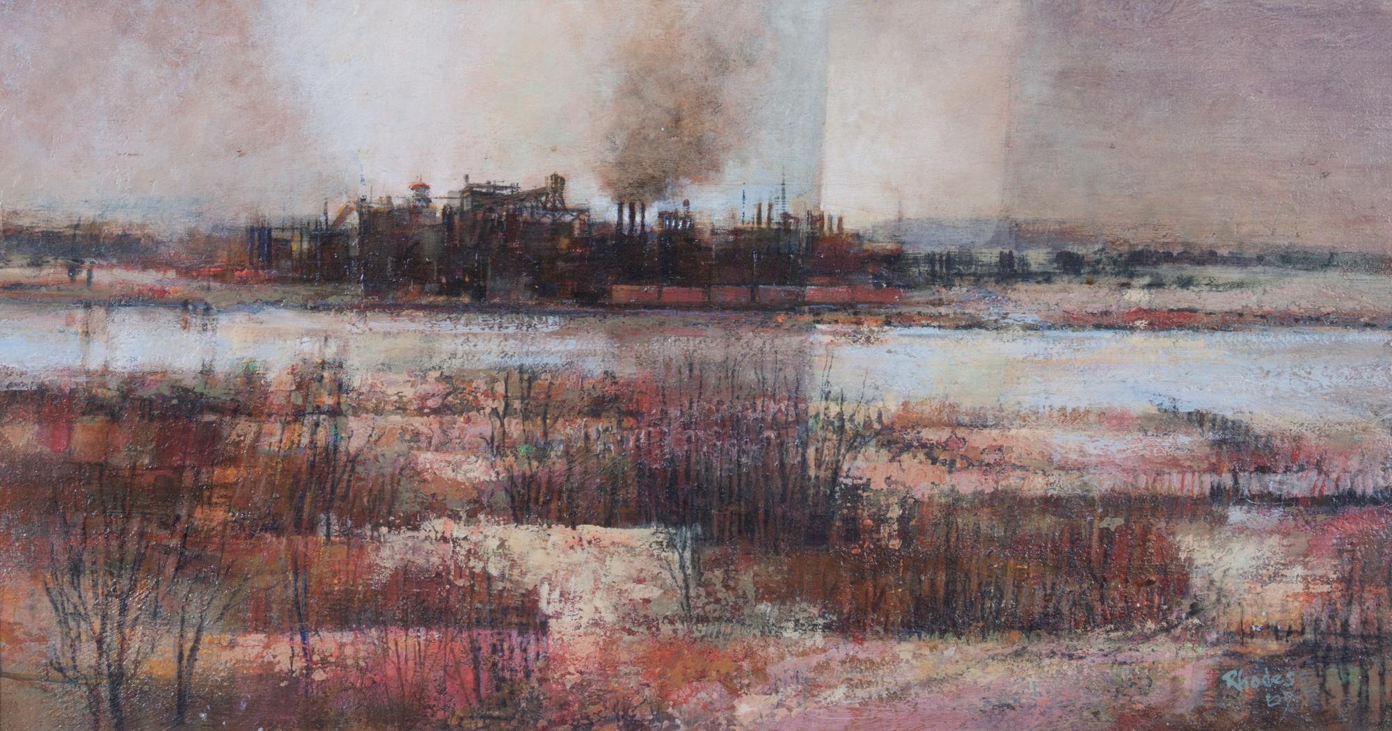 Mickey Rhodes, (American, 20th century), Factory on Riverfront
