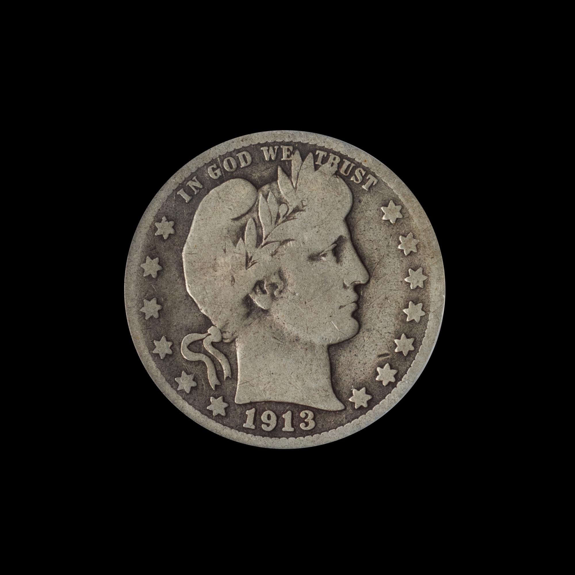 A United States 1913-S Barber 25c Coin