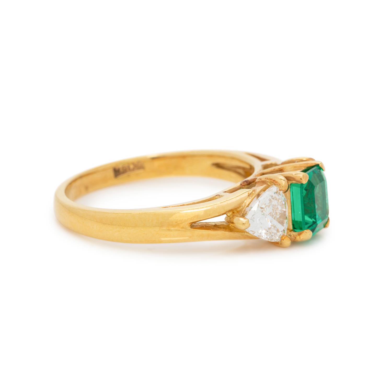 SYNTHETIC EMERALD AND DIAMOND RING