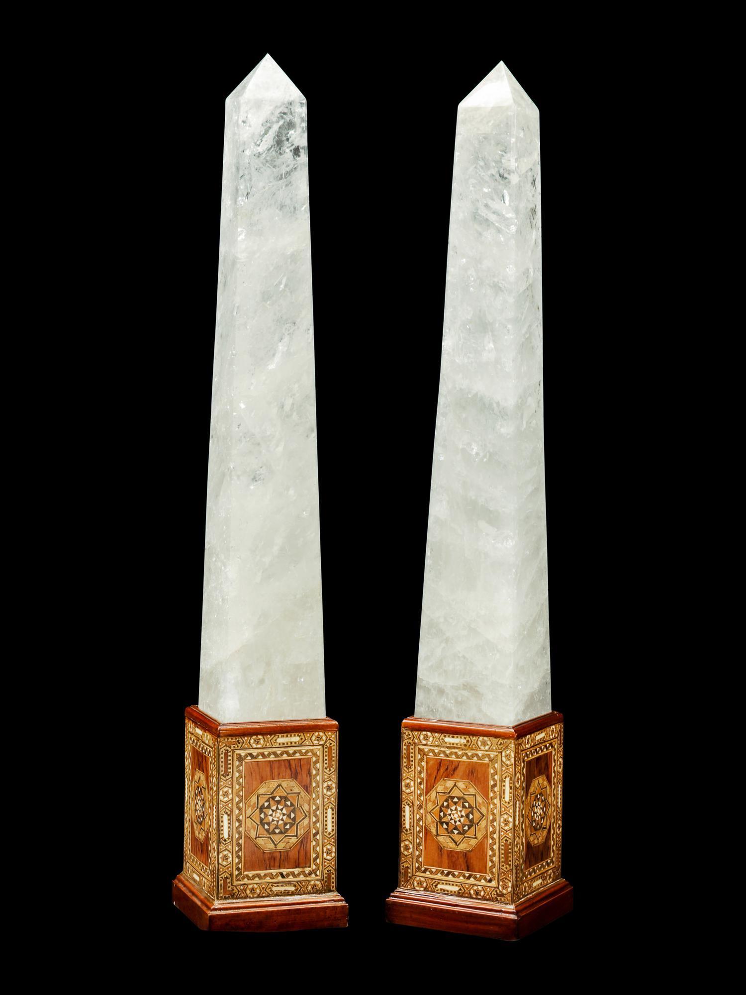 A Pair of Large Rock Crystal Obelisks
