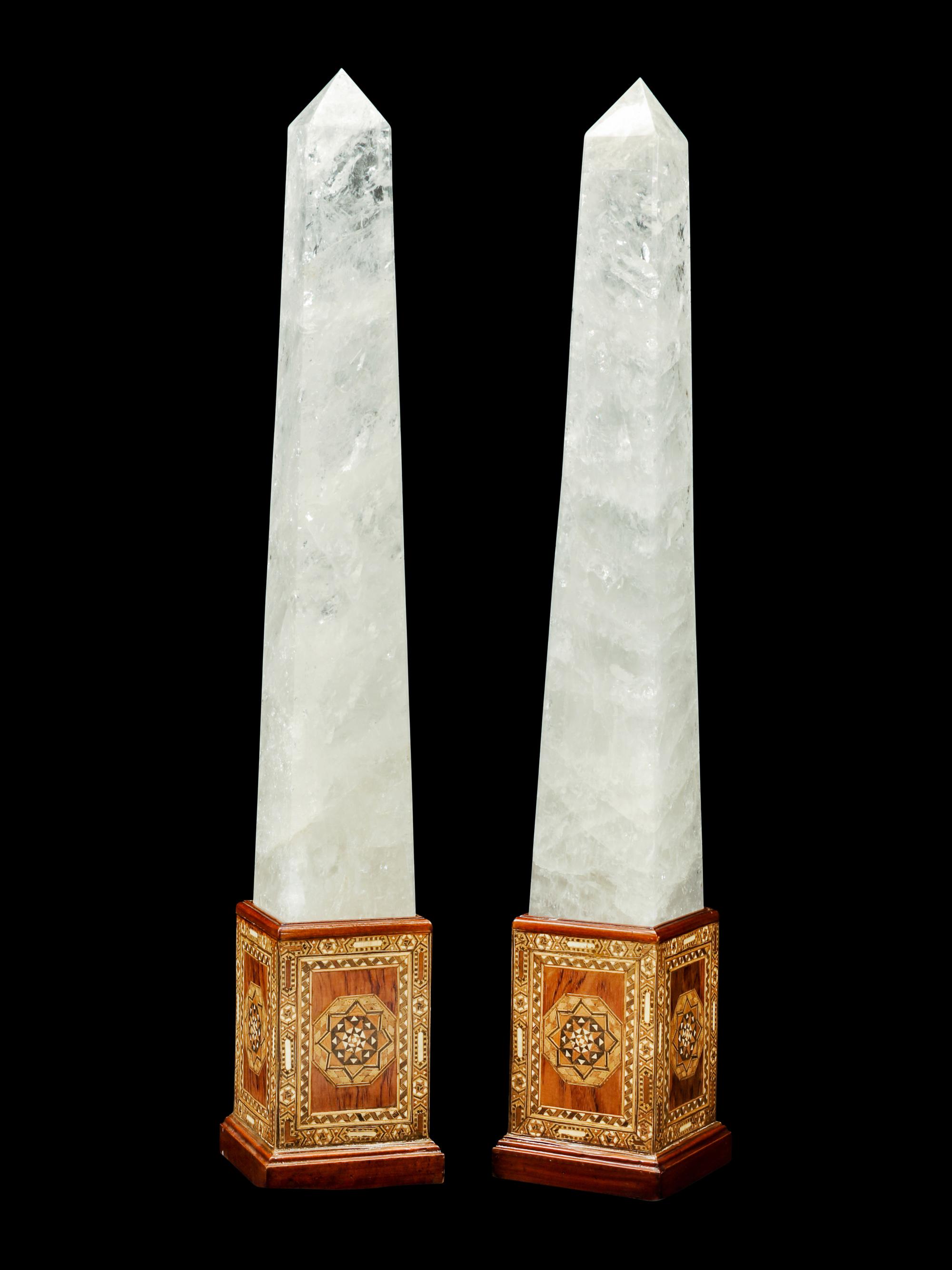 A Pair of Large Rock Crystal Obelisks