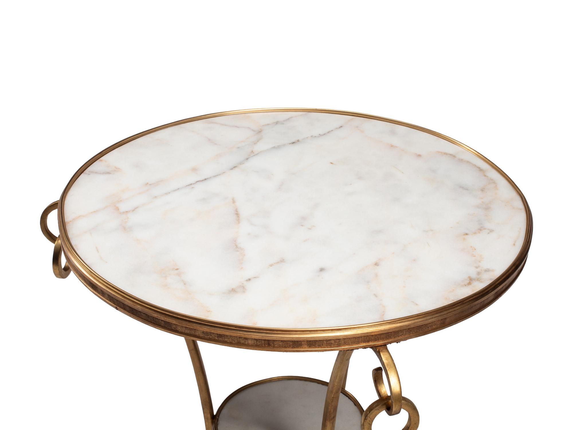 A Pair of Gilt Bronze and White Marble Guéridon Tables