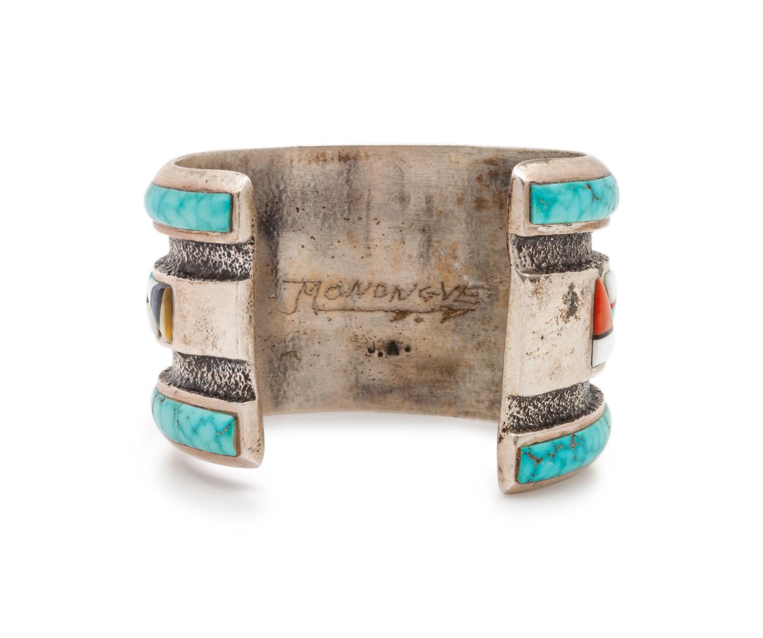 Tufa Cast Cuff Bracelet, with Mosaic Inlay