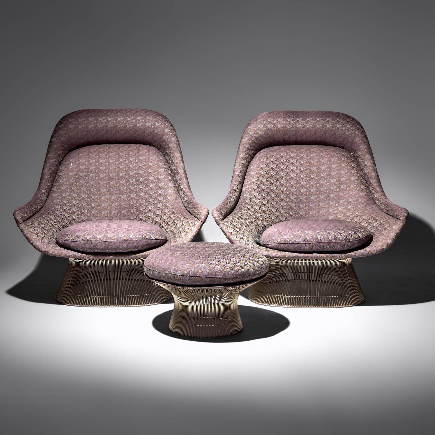 Pair of Easy Lounge Chairs, model 1705 and one ottoman, Model 1705y, for Knoll International USA, 1966/1980
