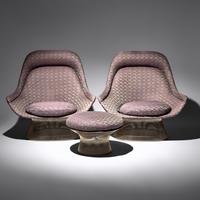 Pair of Easy Lounge Chairs, model 1705 and one ottoman, Model 1705y, for Knoll International USA, 1966/1980