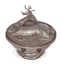 A Chinese Export Pewter 'Deer' Box and Cover