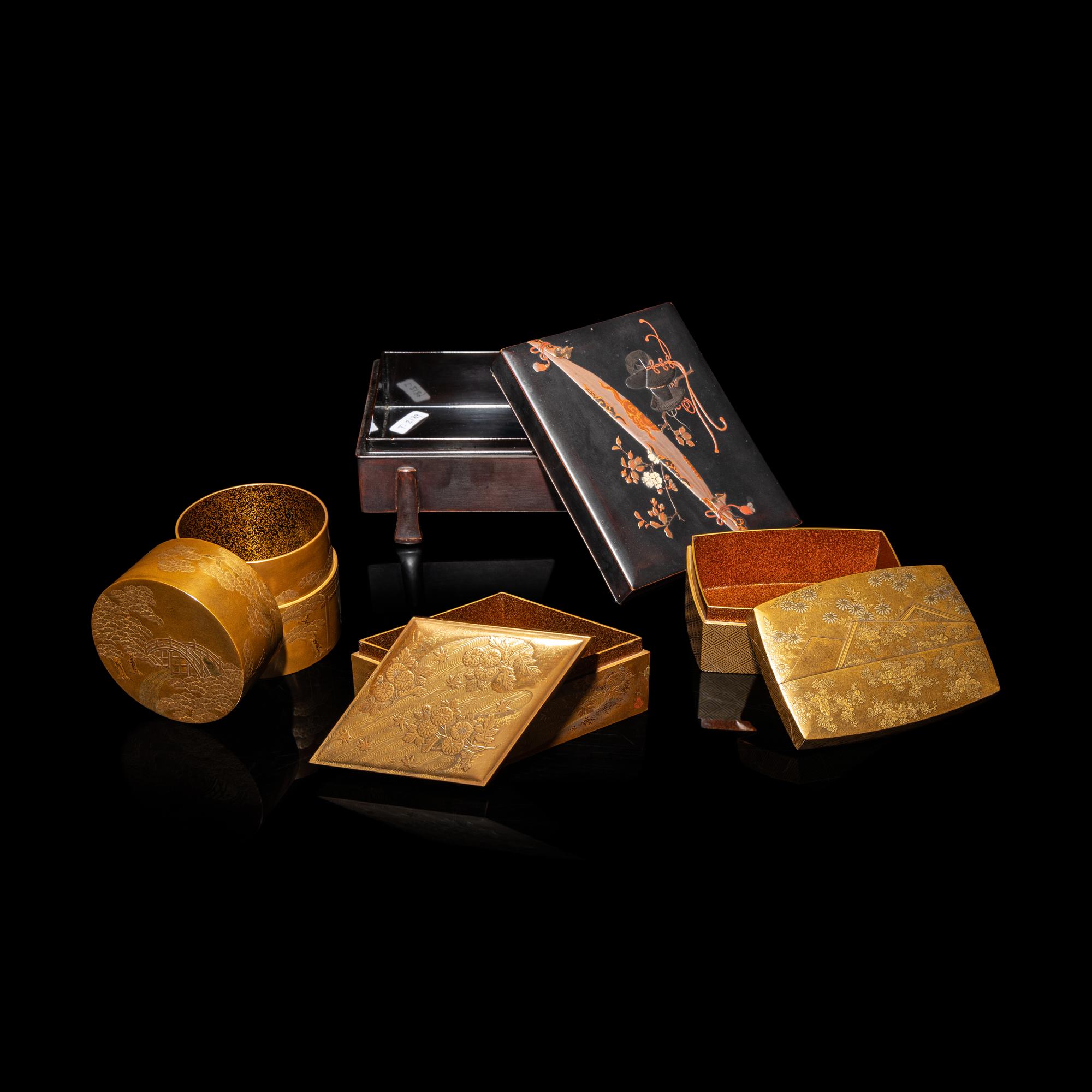 Four Japanese Lacquer Boxes and Cover, 19th-20th Century