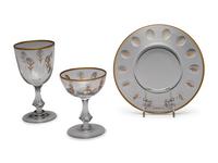 A Set of Tiffin Glass Company Gold and Glass Stemware and Plates