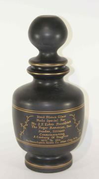 An Art Glass Commemorative Covered Urn Height 19 1/4 inches.