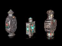 Three Mongolian Style Silver Snuff Bottles