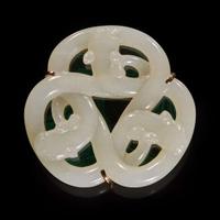 A Chinese white jade "three qilong" pendant 三螭龍玉珮