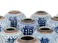 10 Chinese Blue and White Porcelain 'Double Happiness' Jars