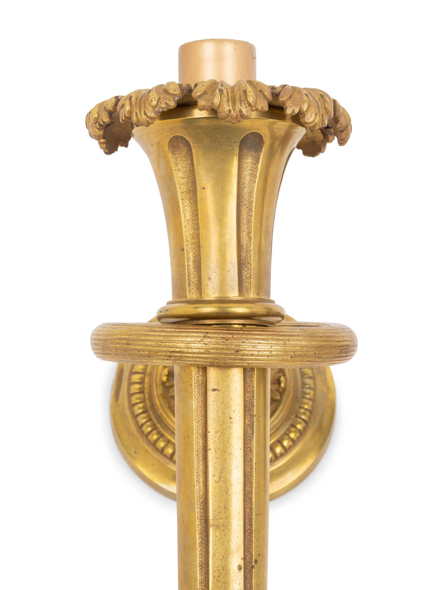 A Pair of Continental Gilt Bronze Single-Light Sconces